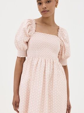 Hill House Light Pink Smocked Square-Neck Puff Sleeve Mini Dress